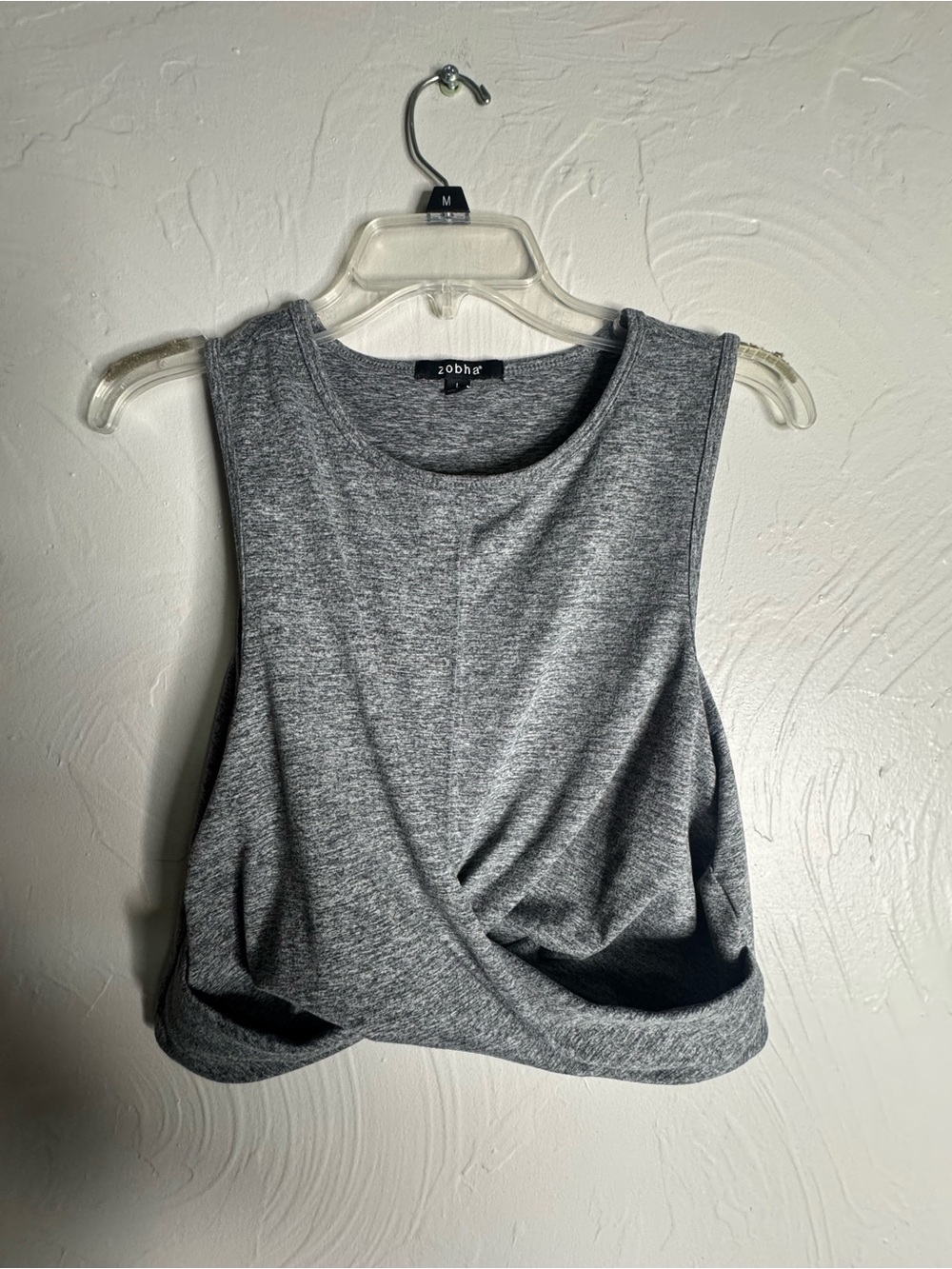 Zobha Heather Gray Twist-Front Crop Tank